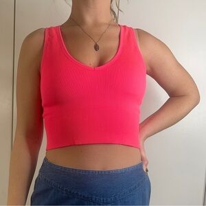 neon hot pink ribbed crop top
